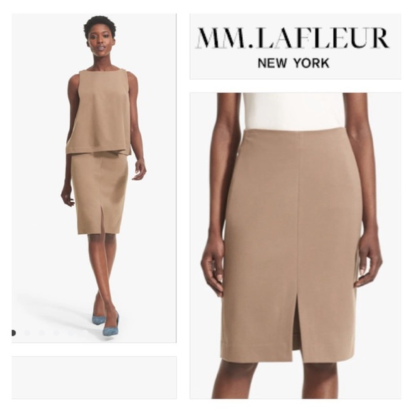 MM. LAFLEUR Greenpoint Pensil Skirt With Front Slit In Camel Color Size 4 - Picture 1 of 9